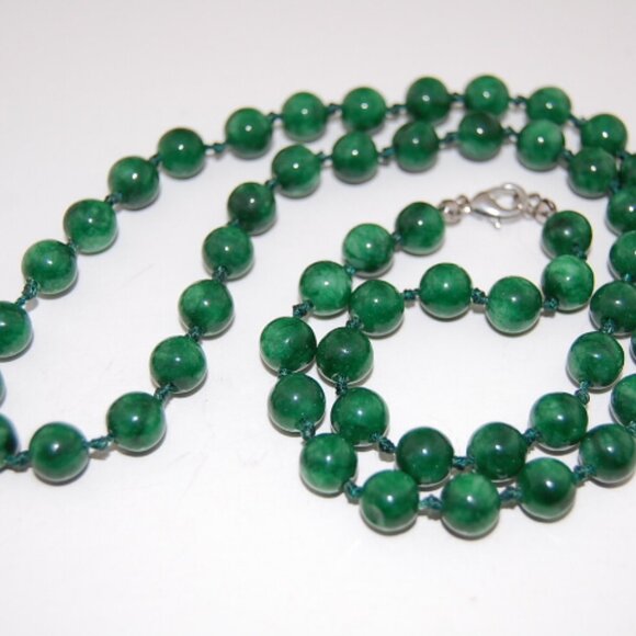 Jade Necklace,Hand Knotted Necklace,8mm Jade Stone Beads Knot Necklace - Picture 1 of 4